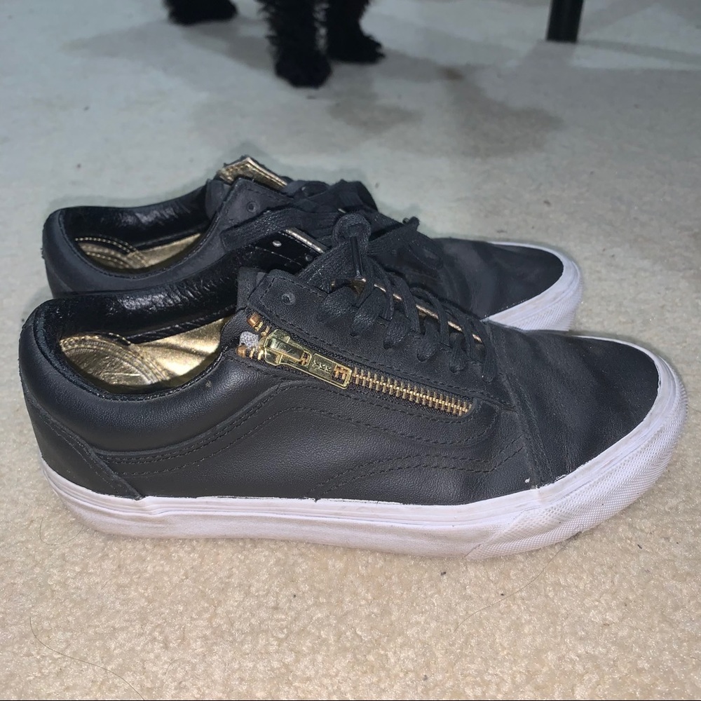 black old skool vans w gold zipper